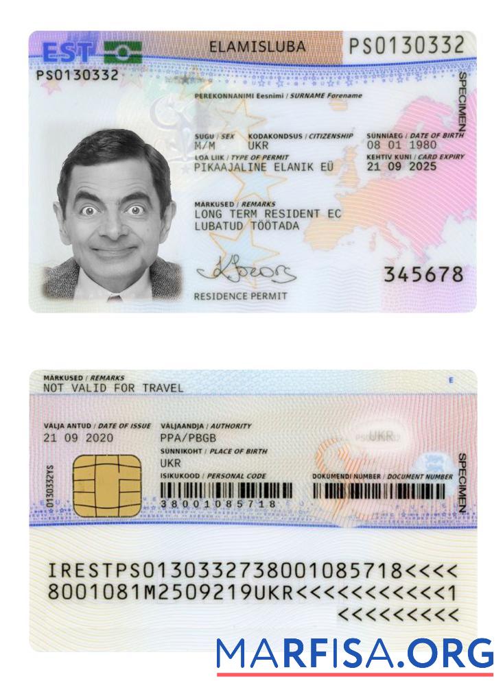 Printable Estonia residence permit card, 2020 present download for verification